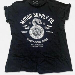 PRIMARK • BLACK • WHITE • SNAKE TIRE GRAPHIC TEE SHIRT • SIZE - M